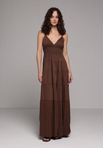 Image de Robe Marron Regular Fit  Maxi Sergé Femme