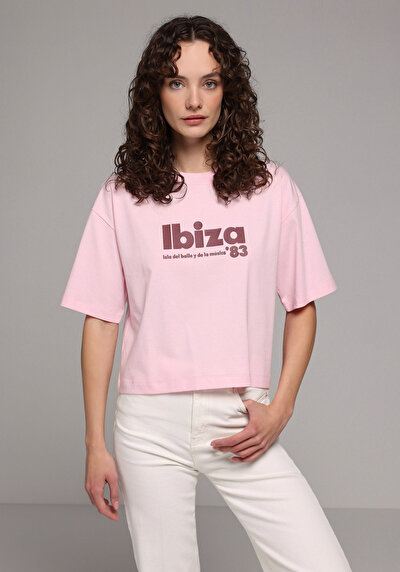 Image de T-shirt À Manches Courtes Rose Regular Fit Imprimé Femme