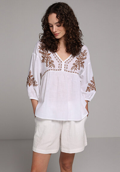 Image de Chemisier À Manches Longues Blanc Fashion Fit Femme