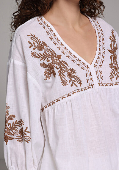 Image de Chemisier À Manches Longues Blanc Fashion Fit Femme