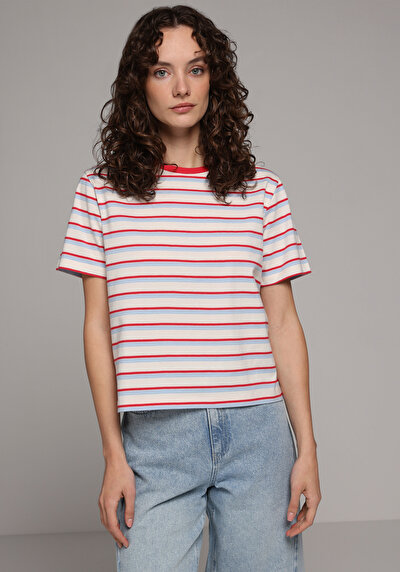Afficher les détails de T-shirt À Manches Courtes Multicolou Regular Fit Rayé Femme