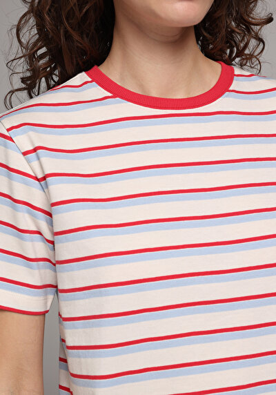 Afficher les détails de T-shirt À Manches Courtes Multicolou Regular Fit Rayé Femme