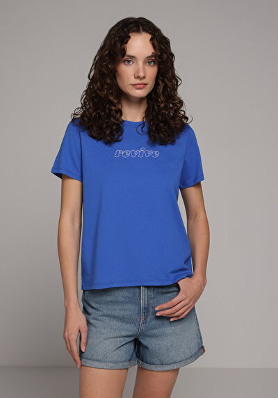 Image de T-shirt À Manches Courtes Bleu Regular Fit Droit Femme