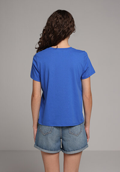 Image de T-shirt À Manches Courtes Bleu Regular Fit Droit Femme