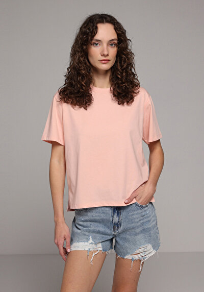 Image de T-shirt À Manches Courtes Saumon Regular Fit Droit Femme