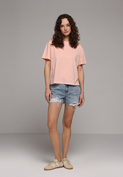 Image de T-shirt À Manches Courtes Saumon Regular Fit Droit Femme