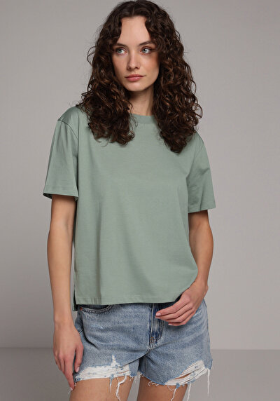 Image de T-shirt À Manches Courtes Vert Regular Fit Droit Femme