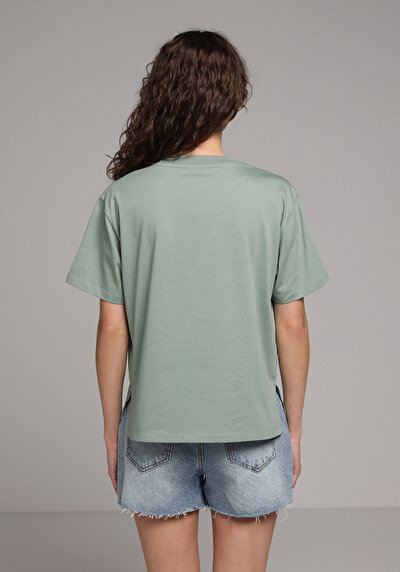 Image de T-shirt À Manches Courtes Vert Regular Fit Droit Femme