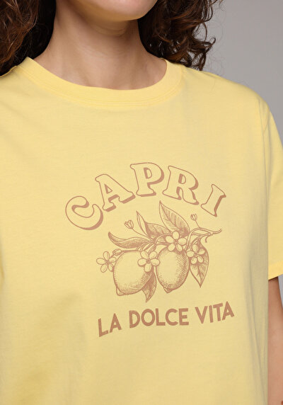 Image de T-shirt À Manches Courtes Jaune Regular Fit Imprimé Femme