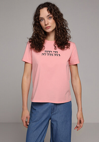 Image de T-shirt À Manches Courtes Rose Regular Fit Imprimé Femme