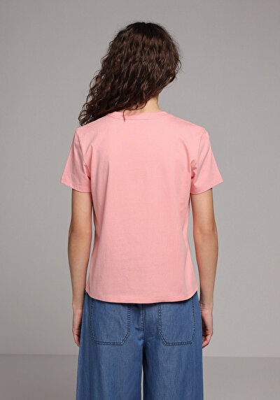 Image de T-shirt À Manches Courtes Rose Regular Fit Imprimé Femme