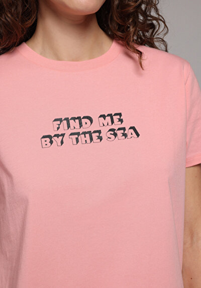 Image de T-shirt À Manches Courtes Rose Regular Fit Imprimé Femme