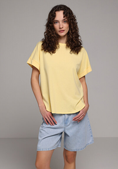 Image de T-shirt À Manches Courtes Jaune Regular Fit Droit Femme
