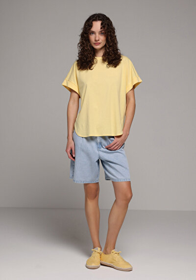 Image de T-shirt À Manches Courtes Jaune Regular Fit Droit Femme