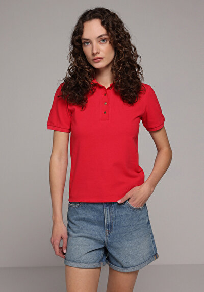 Image de Rouge Slim Fit Droit Pique Femme
