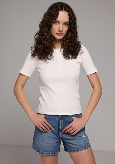 Image de Chemise Polo À Manches Courtes Blanc Droit Slim Fit Femme