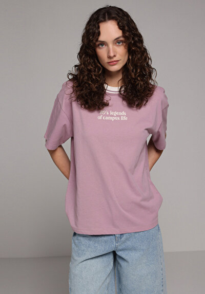 Image de T-shirt À Manches Courtes Violet Oversize Fit Droit Femme