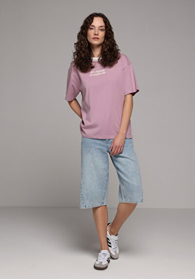 Image de T-shirt À Manches Courtes Violet Oversize Fit Droit Femme