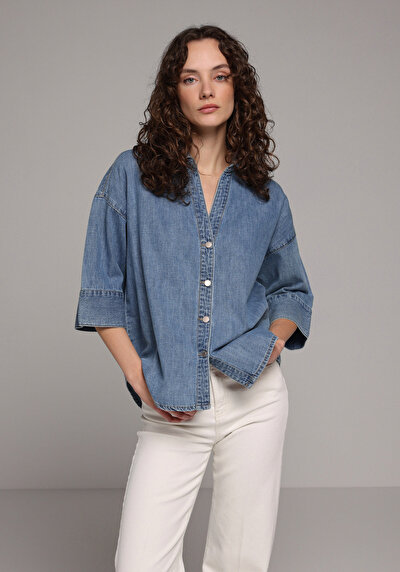 Image de Chemise À Manches Longues Oversize Fit Droit Jean Femme