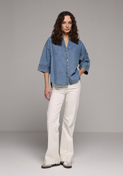 Image de Chemise À Manches Longues Oversize Fit Droit Jean Femme