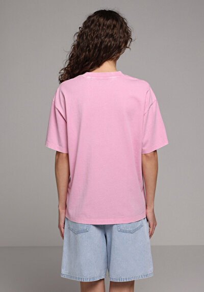 Image de T-shirt À Manches Courtes Rose Oversize Fit Droit Femme