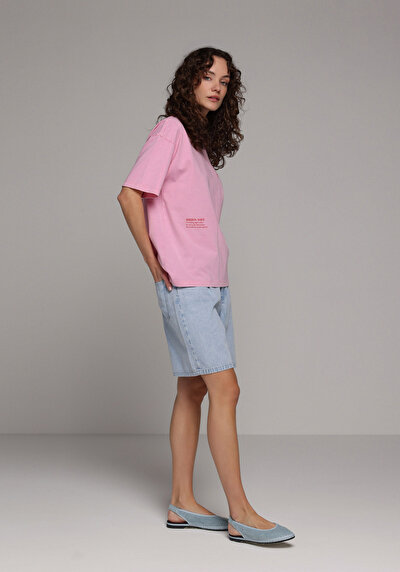 Image de T-shirt À Manches Courtes Rose Oversize Fit Droit Femme