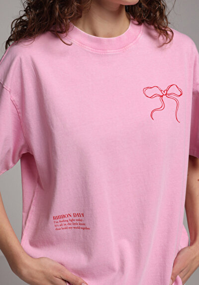 Image de T-shirt À Manches Courtes Rose Oversize Fit Droit Femme