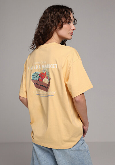 Image de T-shirt À Manches Courtes Jaune Oversize Fit Droit Femme