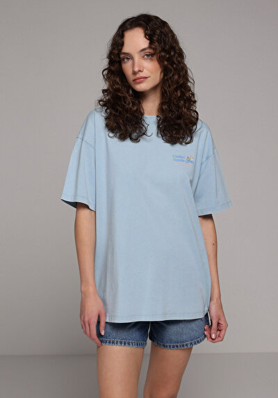 Image de T-shirt À Manches Courtes Bleu Relaxed Fit Droit Femme
