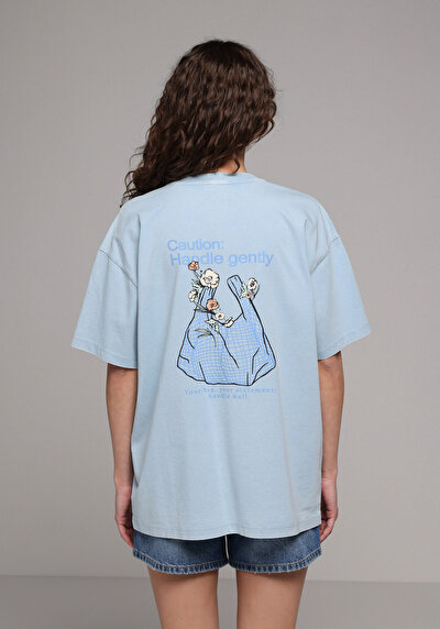 Image de T-shirt À Manches Courtes Bleu Relaxed Fit Droit Femme