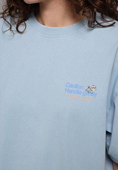 Image de T-shirt À Manches Courtes Bleu Relaxed Fit Droit Femme