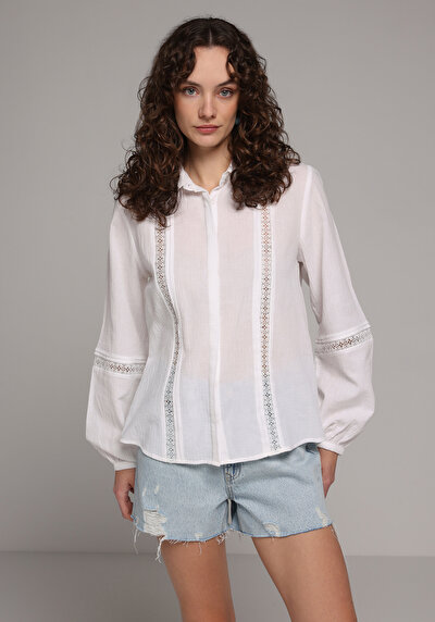 Image de Chemisier À Manches Longues Blanc Fashion Fit Femme