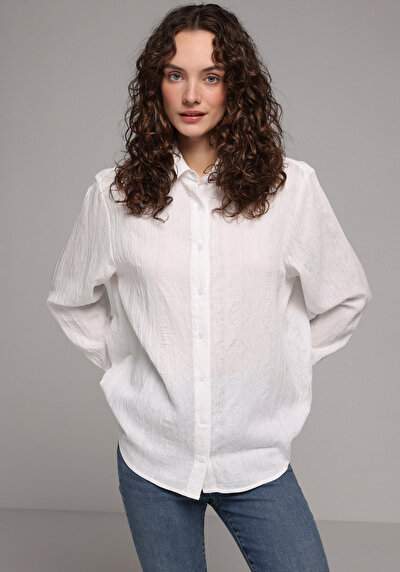 Image de Chemise À Manches Longues Blanc Boyfriend Fit Jakarli Ratière Femme