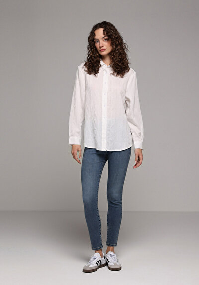 Image de Chemise À Manches Longues Blanc Boyfriend Fit Jakarli Ratière Femme