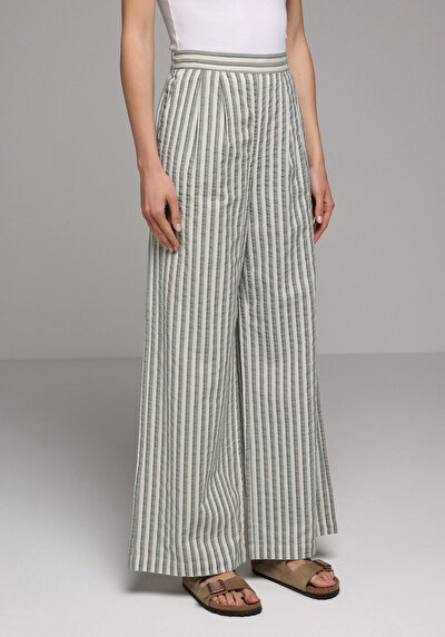 Image de Pantalon Vert Wide Leg High Rise En Uni Regular Fit Femme