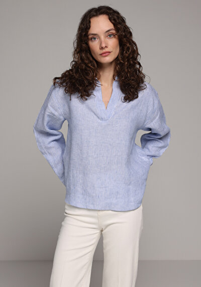 Image de Chemise À Manches Longues Bleu Fashion Fit Rayé Uni Femme