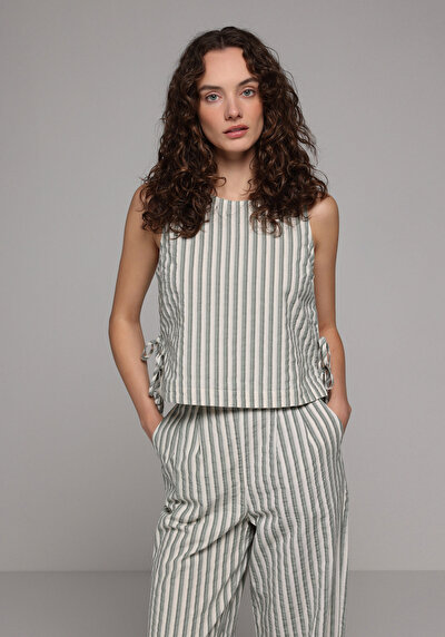 Image de Chemise À Manches Courtes Vert Rayé Fashion Fit Femme
