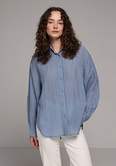 Image de Chemise À Manches Longues Bleu Oversize Fit Droit Uni Femme