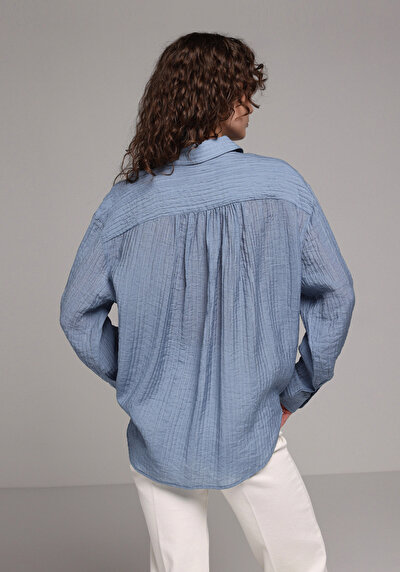 Image de Chemise À Manches Longues Bleu Oversize Fit Droit Uni Femme