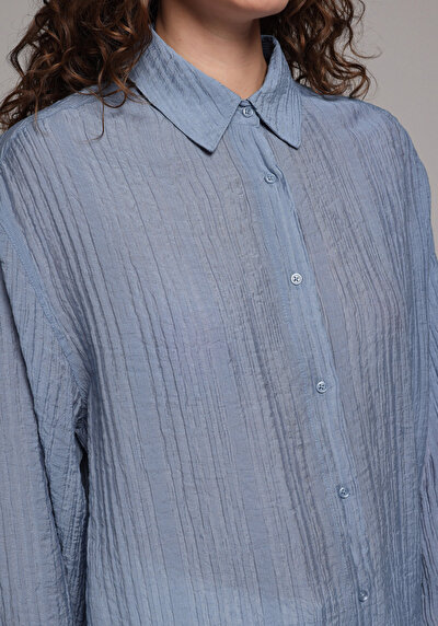 Image de Chemise À Manches Longues Bleu Oversize Fit Droit Uni Femme