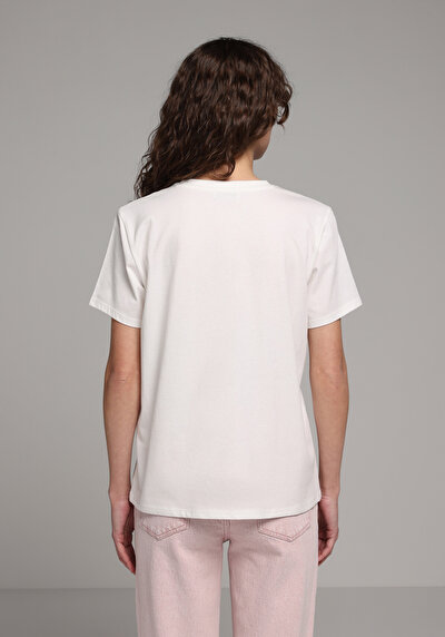 Image de T-shirt À Manches Courtes Blanc Regular Fit Imprimé Femme