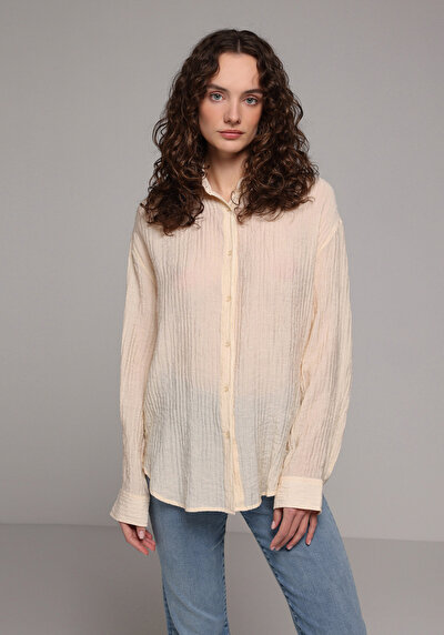 Image de Chemise À Manches Longues Beige Oversize Fit Droit Uni Femme
