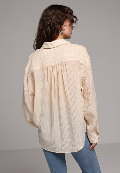 Image de Chemise À Manches Longues Beige Oversize Fit Droit Uni Femme