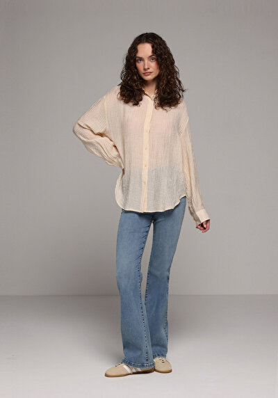 Image de Chemise À Manches Longues Beige Oversize Fit Droit Uni Femme