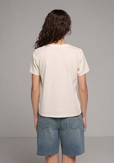 Image de T-shirt À Manches Courtes Ecru Regular Fit Imprimé Femme