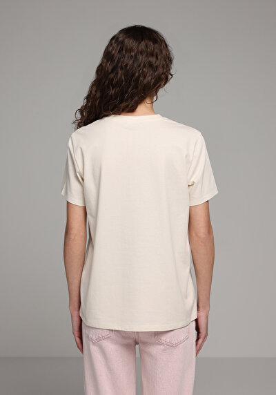 Image de T-shirt À Manches Courtes Ecru Regular Fit Imprimé Femme