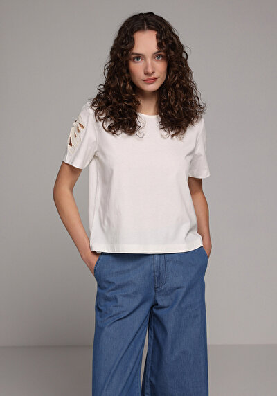 Image de Blouse À Manches Courtes Ecru Regular Fit Manches Courtes Femme