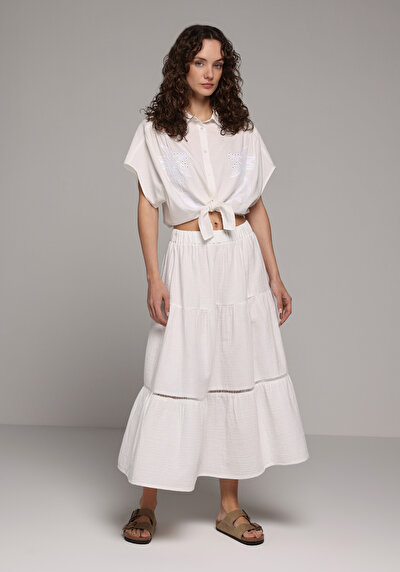 Image de Jupe Blanc  Droit Mousseline Maxi Femme