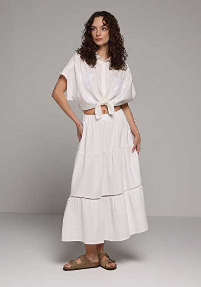 Image de Jupe Blanc Droit Mousseline Maxi Femme