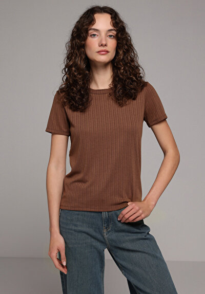 Image de T-shirt À Manches Courtes Marron Regular Fit Droit Femme
